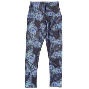 Emily Hsu Peacock Feather Leggings Sz L Blue Activewear Workout Irridescent